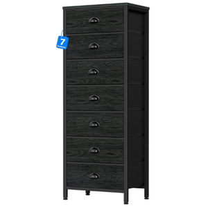 Furnulem Bedroom Dresser, Tall Chests of Drawers with 7 Fabric Bins, Black Organizer in Closet, Dorm, Living Room, Nursery, HallywayStorage Tower Unit, Sturdy Steel Frame, Missing Pieces