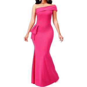 sexycherry Formal Dresses for Women Cocktail Sexy Off Shoulder Floor Length Long Evening Party Dress with Zipper (3X-Large, Rose)