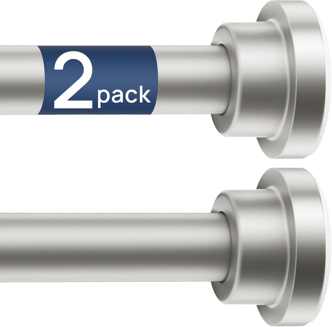 ENJOYBASICS 2 Pack Adjustable Spring Tension Curtain Rods 32 to 66 Inches, Stainless Steel Nickel Shower Rod No Drilling for Window, Bathroom, Closet, Room Divider, 7/8" Diameter
