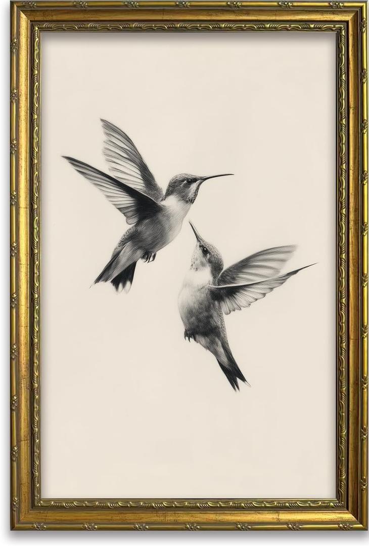 DR.RiftArt Hummingbird Wall Art Two Flying Birds Decor Painting, 24"L x 16"W