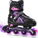 Gonex Inline Skates for Girls Boys Kids, Adjustable Skates Outdoor Blades Inline Roller Skates for Children Teens Women with Light Up Wheels for Indoor Outdoor Backyard Skating (L - Youth (4Y-7Y), Purple)