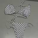 Sexy Bikinis for Women 2 Piece Bikini Spaghetti Strap Swimsuits Solid Color Bathing Swimwear Triangle Bathing Suit (Medium, White-polka Dots)