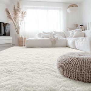 OLANLY 8x11 Machine Washable Large Area Rugs for Living Room, Bedroom, Soft Fluffy Shaggy Bedside Rug, Indoor Floor Carpet for Kids Girls and Boys, Dorms, Nursery, Home Decor Aesthetic, Ivory