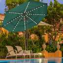 EliteShade USA 10-Year-Non-Fading 9ft 3-Tier Market Patio Umbrella, Commercial Table Umbrella with 80 Solar LED Lights, Crank Open, Windproof & UPF 50+ UV Protection for Garden, Deck, Pool, Backyard, Forest Green