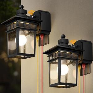 2 Pack Outdoor Light with GFCI Outlet,Black Dusk to Dawn Porch Lights Outdoor Wall Light Fixture with Outlet,Aluminum Exterior Lighting Fixtures Wall Mount,Waterproof Outside Lights for House