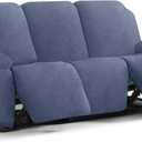 Stretch Recliner Sofa Cover - 5 Pieces Plush Fabric Slipcovers & Durable Furniture Protector for Reclining Couch, Ideal for Kids and Pets (3 Seater, Blue Gray)