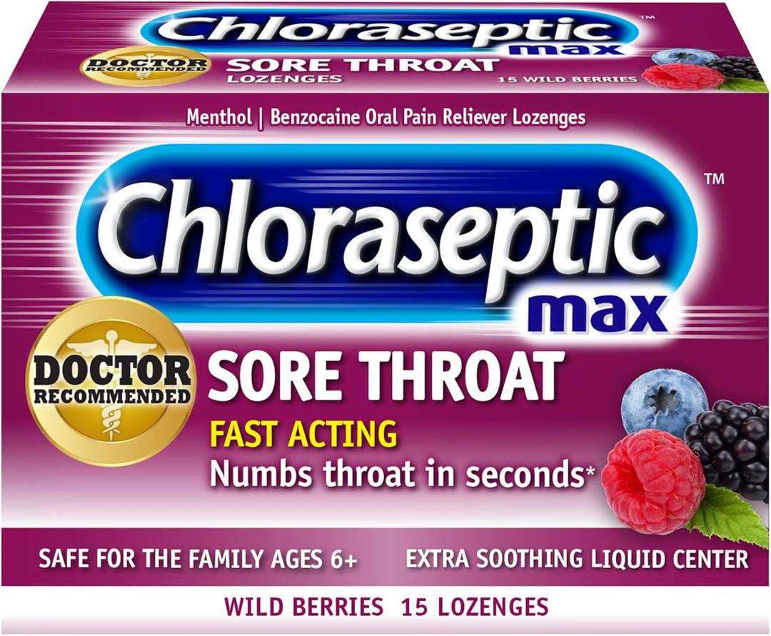 Chloraseptic Max Strength Sore Throat Lozenges, Wild Berries, 15 Count, 1 Pack (15 Count (Pack of 3))