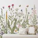 Zonon 6 Pcs Flowers Wall Decals Stickers Vinyl Removable Peel and Stick Colorful Dragonflies Floral Wall Murals Decor for Bedroom Living Room Nursery (Olive Green Flowers)