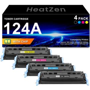 124A Toner Cartridges (4-Items, K/C/Y/M) Replacement for HP 124A Q6000A Q6001A Q6002A Q6003A Toner Cartridge for Color LaserJet 1600 2600 2600n 2605 2605dn 2605dtn CM1015 CM1017 MFP Printer Ink