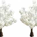 Artificial Cherry Blossom Tree 3.6ft –2 Pack White Faux Cherry Tree for Wedding Backdrop, Party Decoration, Home Living Room, Office Table, Indoor Floral Display