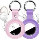 2 Pack Compatible with Apple Airtag Holder with Keychain,IPX8 Waterproof GPS Cover for Air-Tags Shockproof [Anti-Scratch] Item Finders Case for Pets,Kids,Luggage-Pink+Purple