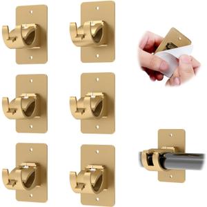 CIEMGNZOC 6PCS No Drill Curtain Rod Brackets, Self-Adhesive Curtain Rods No Drilling, Nail Free Adjustable Curtain Rod Holders, Curtain Hooks for Rod Less Than 1.57 Inch Diameter (Gold)