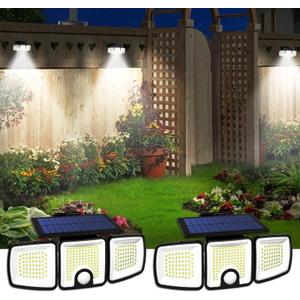 Solar Lights Outdoor with Motion Sensor, 223 LED Security Light Outdoor, IP65 Waterproof LED Floodlight, 3 Adjustable Heads 90-360 Wide Angle Wall Light for Yard Garage Porch Garden (2 Packs)