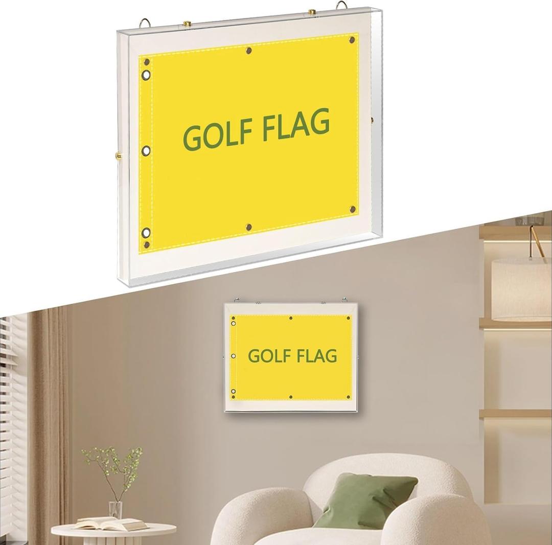 Clear Golf Flag Frames for 13'' x 17'' Golf Flag, Acrylic Boat Golf Garden Flags with Magnetic Mount, Banner Frame Shadow Boxes with Canvas Mat