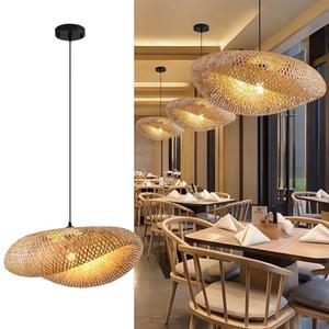 Teru Ji Kaikang Hand Woven Bamboo Pendant Light,23.62 in Bamboo Rattan Ceiling Hanging Light Hand Woven Wicker Chandelier for Living Room Kitchen Dining Room Farmhouse