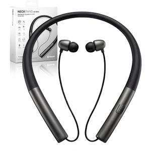 Bluetooth 5.3 Neckband Bluetooth Headphones, Retractable Headphones with IPX5 Sweatproof & Vibration Alert, Stereo Noise Cancelling for Music, Calls, Conference, Videos