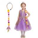 Kids Costume Wig, Rapunzel Wig for Kids, Tiara Headband Girls Tangled Braid with Colorful Flowers, Halloween Christmas Parties Rapunzel Costume Hair for Girls