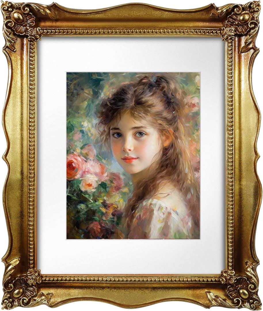 11x14 Picture Frame with Mat for 8x10 Image, Vintage Gold Frames 11x14 for Photos Posters Certificates, Antique Style Gallery Wall and Tabletop Decor