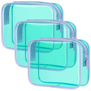 PACKISM Clear Makeup Bag, 3 Pack Tsa Approved Toiletry Bag with Zipper, Water-resistant Clear Cosmetic Bags Fit Travel Essentials, Carry-on Airport Airline Compliant Toiletries Bag, Mint Green (Medium)
