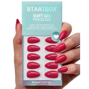 BTArtbox Press On Nails Almond - Raspberry Red Short Press On Nails with Glue for Women, Opaque Soft Gel Glue On Nails in 16 Sizes - 32 Stick On Nails Kit, Berry Blod