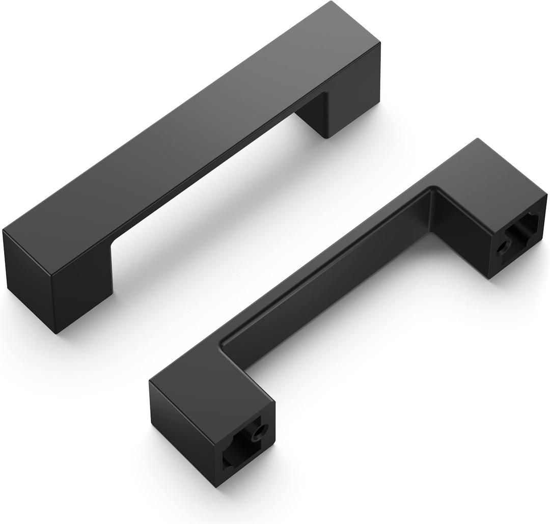 Hickory Hardware 10 Pack Kitchen Cabinet Handles, Low Profile Drawer Pulls for Doors & Dresser Drawers, Hardware for Bathroom, 3" Hole Center, Matte Blac
