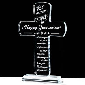 Movdyka Graduation Gifts for Him Her, Crystal Engraved Keepsakes Plaque, Class of 2025 High School College Graduation Gift for Women Men Female Masters Degree Phd Graduate Decor (Cross Shape)