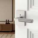 Asidrama 1 Pack Privacy Brushed Satin Nickel Door Handles, Door Lever with Door Knobs Indoor for Bedroom or Bathroom, Heavy Duty Door Handles Interior with Locks for Left Right Sided Doors ZR08-098