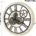 B-Style 24 Inch Large Wall Clock with Moving Gears Oversized Vintage Farmhouse Wall Clock for Living Room Decor Rustic Industrial Wood Clock Desert Beige