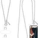Metal Phone Chain, Crossbody Detachable Phone Lanyard with 1*Wrist Strap & 2* Tether Tabs for iPhone and Smartphones (Pale Silver,Extend)