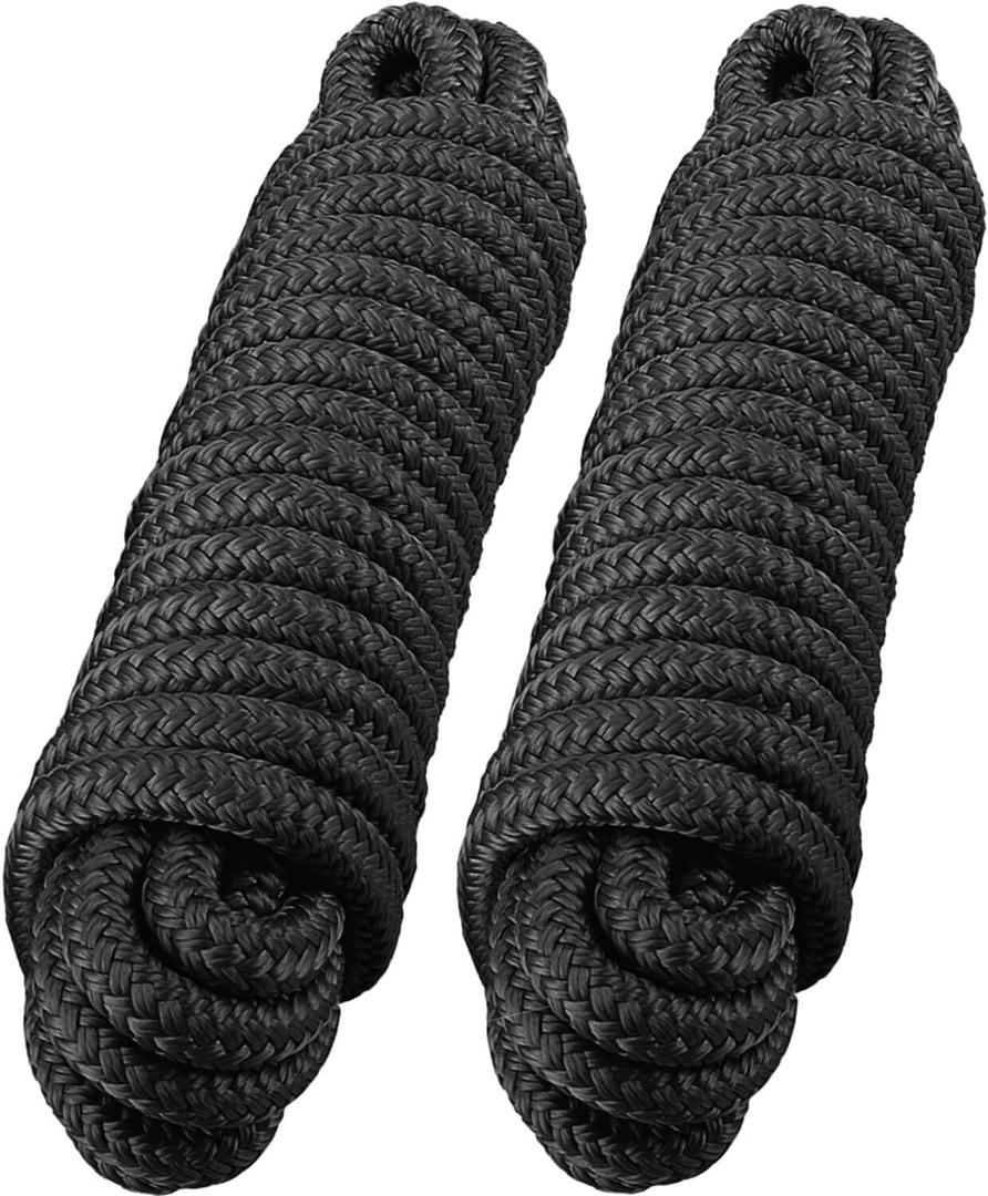 2 Pack 1" x 35' Double Braid Nylon Boat Dock Lines with 24" Loop - Marine Grade 1 Inch Dock Lines for Heavy Duty Mooring