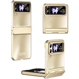Ultra-Thin Galaxy Z Flip 4 Case, Luxury Perfect Frosted Plating Hinge Protection Hard PC Cover, Finish Anti-Scratch Shockproof Lightweight Protective Case for Samsung Galaxy Z Flip 4 5G, Gold