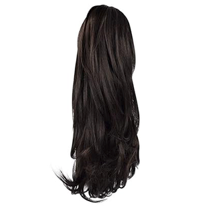 Sofeiyan 13" Ponytail Extension Long Curly Ponytail Clip in Claw Hair Extension Natural Looking Synthetic Hairpiece for Women, Darkest Brown Tend to Black