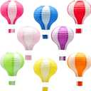 8 Pcs Hot Air Balloon Paper Lanterns, Vertical Striped, 12 Inch Hanging Ceiling Decor in 6 Colors - Reusable Party Decorations for Baby Shower, Birthday, Easter, Graduation, Classroom