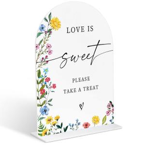 2 x Acrylic Wedding Signs Love is Sweet Sign for Reception, 6x8" Floral Themed Arch Acrylic Dessert Table Decor, Love Is In Bloom & Baby In Bloom Decorations for Baby Shower Bridal Shower Engagement, (Mix)