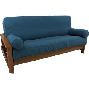 Blazing Needles Solid Twill 8" to 9" Futon Cover Set with 2 Bolster Pillows (Set of 3), Full, Indigo