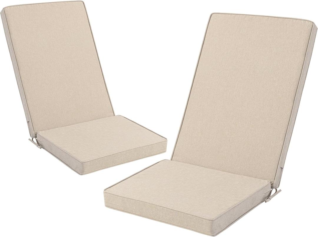 Adirondack Chair Cushions Set of 2 - Removable Covers, Water-Repellent & Fade-Resistant Faux Linen, Securing Straps, Non-Slip Bottom, Fit for Most Outdoor Adirondack & Rocking Chairs - Beige