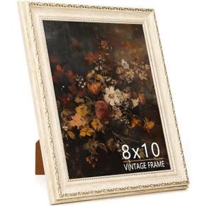 8x10 Vintage Picture Frame, Cream Ivory PS Photo Frame with Wood Grain Texture, Antique-Style 8 x 10 Frame for Living Room, Bedroom, Office or Gallery Wall, Retro Home Decor Gift 1 Pack