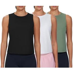 THE GYM PEOPLE Women's Workout Tank Tops 3 Pack Quick Dry Athletic Running Sleeveless Shirts, Size L