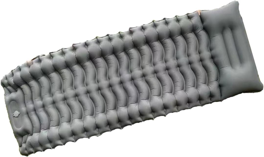 N/A Sleeping Pad, Ultralight Inflatable Sleeping Mat with Built-in Foot Pump, Fast Insulated Mattress Thick All Weather Pad with Built-in Pillow for Backpacking Traveling, Hiking, Gray 