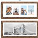 Hongkee 8x20 Picture Frame Set of 2, Rustic Brown Wood Frame with Tempered Glass Collage Frame, Display Pictures Four 4x6 With Mat or 8 x 20 Without Mat - Horizontal or Vertical Wall Mounting, 8x20 in matted to 4-4x6