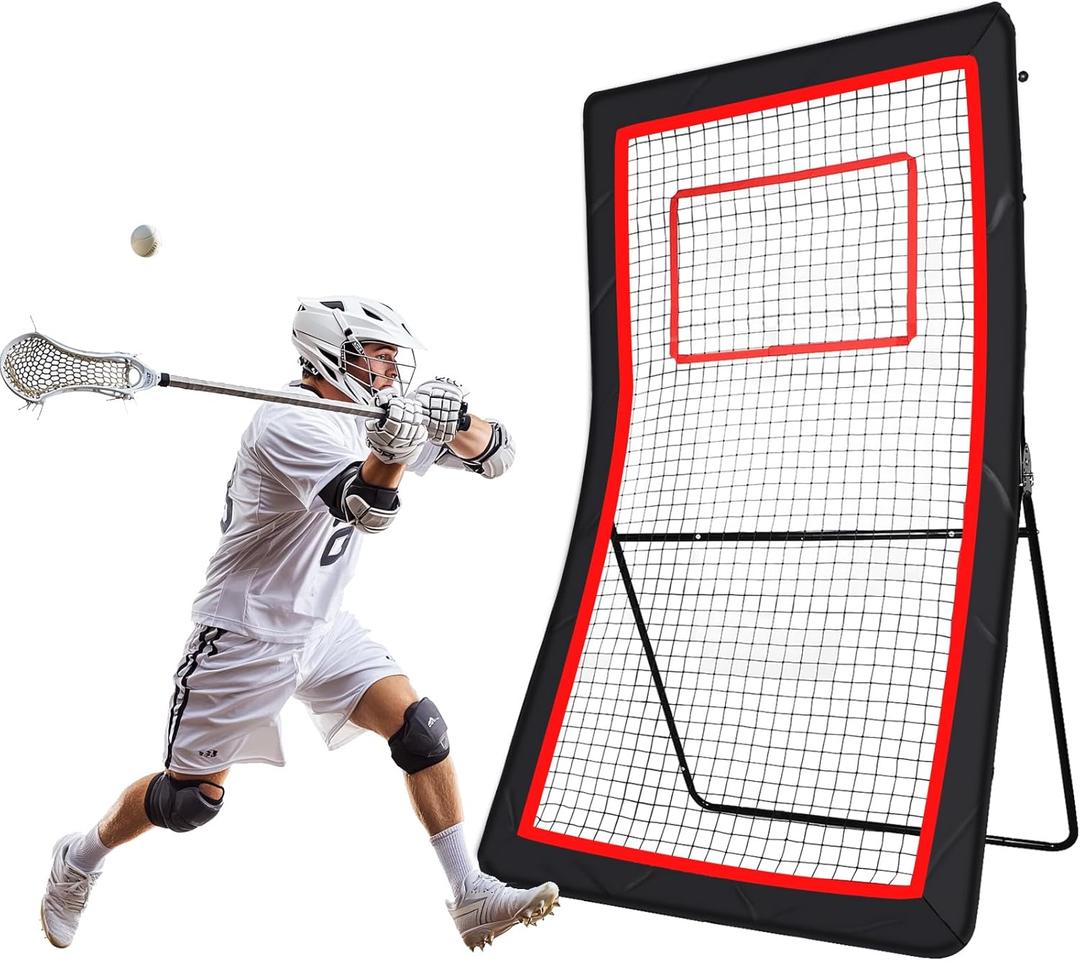 Lacrosse Rebounder 4x7ft, 5 Adjustable Angles, 6-in-1 Bounce Back Net for Lax, Volleyball Baseball Softball Tennis & Soccer Training, Lacrosse Rebound for Backyard with Target Strip