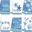 Oudain Sets of 6 Summer Beach Kitchen Towels Starfish Shells Dishcloths Ocean Coastal Dish Hand Towels Kit Novelty Gifts for Party Cooking Baking Kitchen Farmhouse Bathroom Supplies