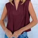 Tankaneo Womens Summer V Neck Tank Tops Collared Sleeveless Shirts Trendy Casual Loose Fit Blouse Burgundy (S)