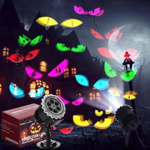 Halloween Projector Light with 1 Film Slides Holiday LED Projector Lights Outdoor Reflectors Waterproof Landscape Decorative Rotation Lighting Movement Projection Lamp (Eyes)