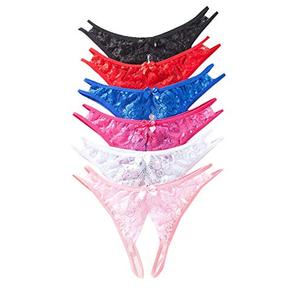 Justgoo Womens Lace G-String Thongs Panties Underwear Low Rise T-Back Underpants Pack of 1-6, M