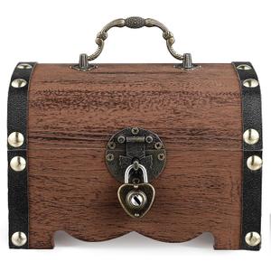 BESPORTBLE Piggy Bank: Vintage Wood Treasure Chest - Rustic Wooden Piggy Bank Treasure Chest with Lock Key for Wedding Home Decor, 5.65 * 4inch