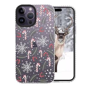 FOQENCCI Christmas Phone Case Compatible for iPhone 14 Pro Clear TPU + Black Camera Frame Protection Anit-Slip Shockproof Phone Cover with Xmas Candy Cane Wreath Print Design