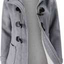 JiangWu Womens Fashion Horn Button Fleece Thicken Coat with Hood Winter Warm Jacket (Large, Light-gray)