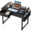 DUMOS 32" Home Office Computer Desk with Drawers, Small Gaming Writing Study Table with Storage Side Bag, Headphone Hook and Adjustable Feet for Bedroom Black