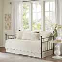 Madison Park Daybed Cover Set Damask Quilted Cover for Daybeds, All Season, Pre-washed Cotton-Filled Coastal Bedding with Scallop Edge, Shams, Bedskirt, Dcor Pillows, Tuscany, Cream, 39"x75", 6 Piece